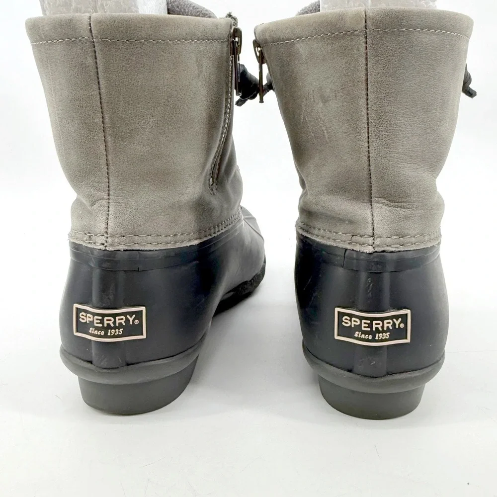 Sperry Saltwater Duck Boots Womens 9 Grey Black Waterproof Side Zip Outdoors